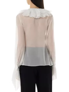 بلوزة من الشيفون بأكمام طويلة ورقبة مكشكشة