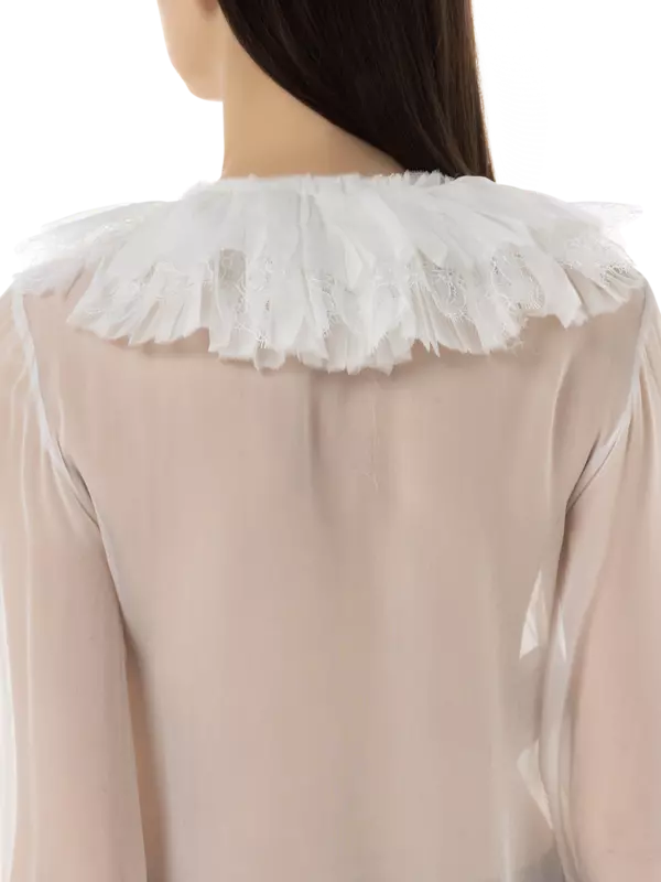 بلوزة من الشيفون بأكمام طويلة ورقبة مكشكشة