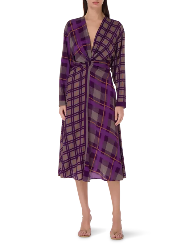 فستان متوسط الطول بأكمام طويلة مزين بطبعة