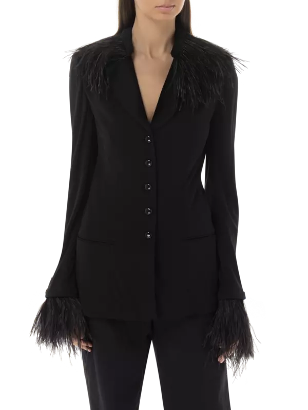 جاكيت من الأورجانزين مزين بالريش