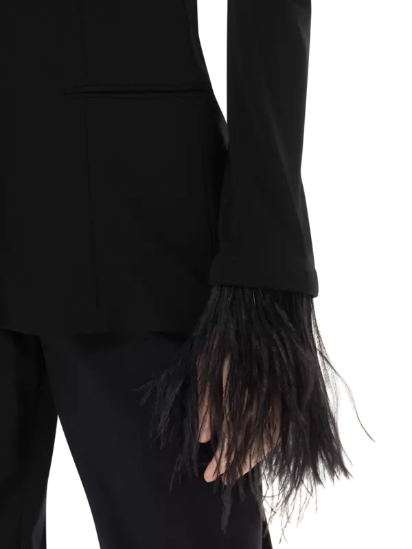 جاكيت من الأورجانزين مزين بالريش