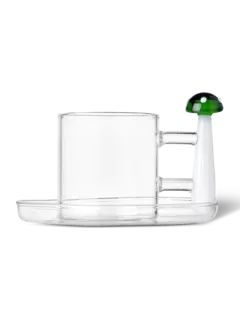 Alice Coffee Cup with saucer - Green mushroom