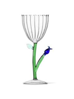 Optical Stemmed Glass - Blue Flower