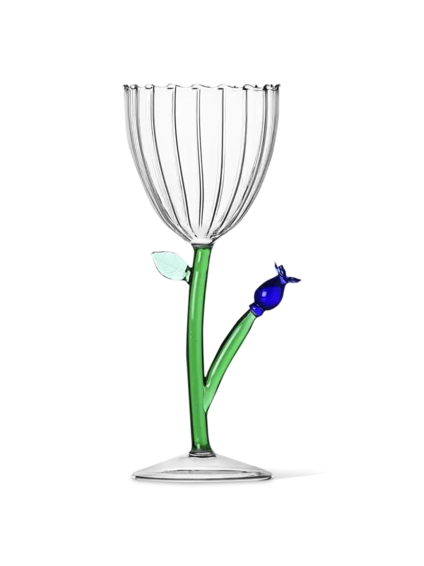 Optical Stemmed Glass - Blue Flower