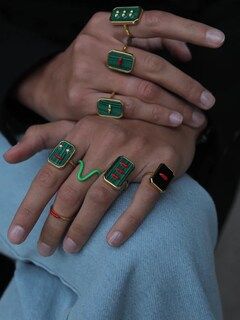 STERLING SILVER RING WITH MALACHITE AND ENAMEL