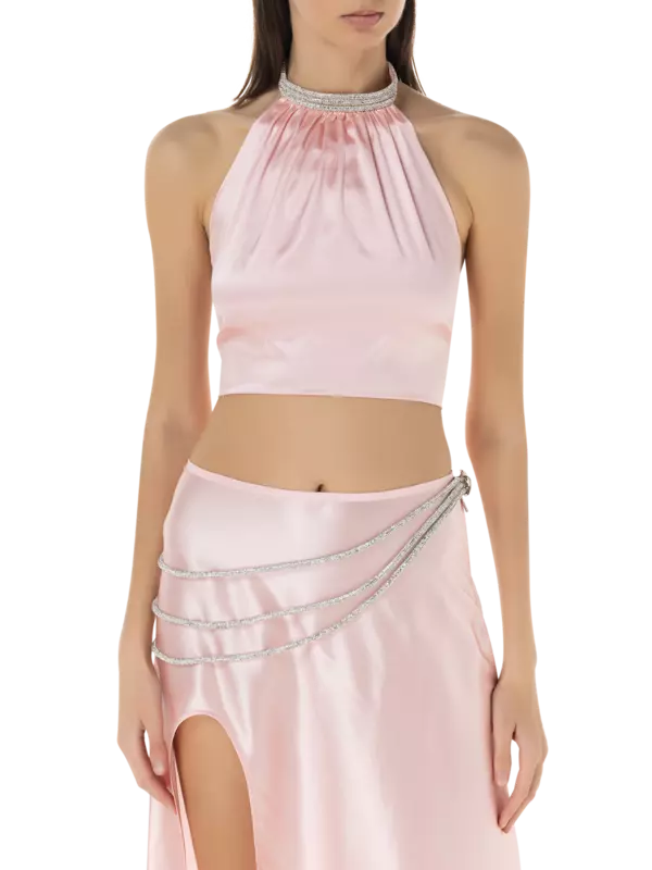 بلوزة كايا بحمالة حول العنق مزينة بالكريستال