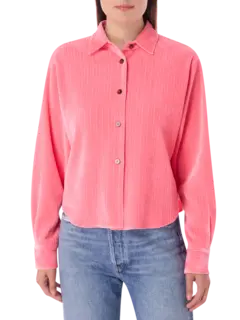 قميص بقصة فضفاضة من قماش مخملي مضلع