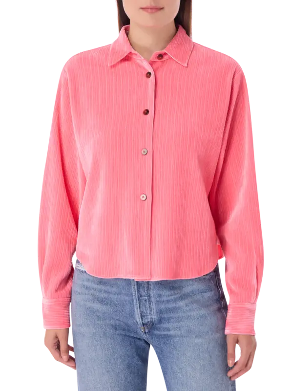 قميص بقصة فضفاضة من قماش مخملي مضلع