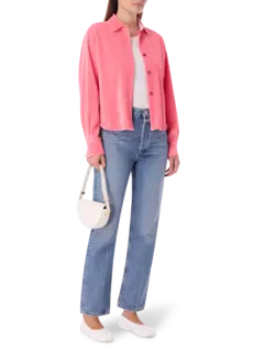 قميص بقصة فضفاضة من قماش مخملي مضلع