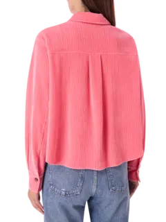 قميص بقصة فضفاضة من قماش مخملي مضلع