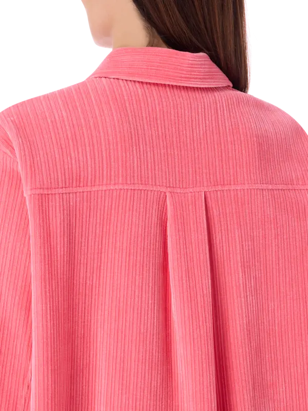 قميص بقصة فضفاضة من قماش مخملي مضلع