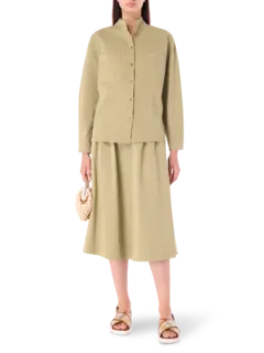 تنورة متوسطة الطول من نسيج التويل القطني بلون خوخي