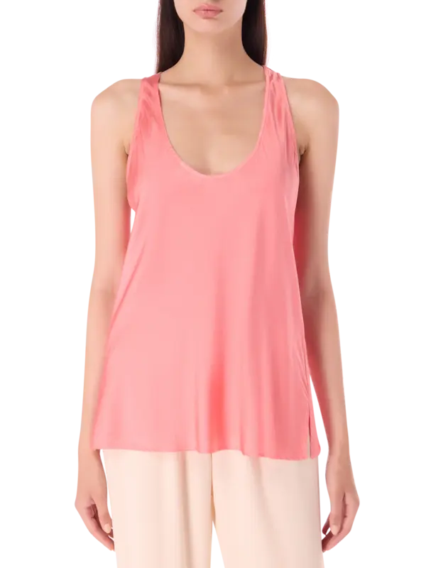 بلوزة بدون أكمام من حرير الساتان الثقيل القابل للتمدد