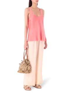 بلوزة بدون أكمام من حرير الساتان الثقيل القابل للتمدد