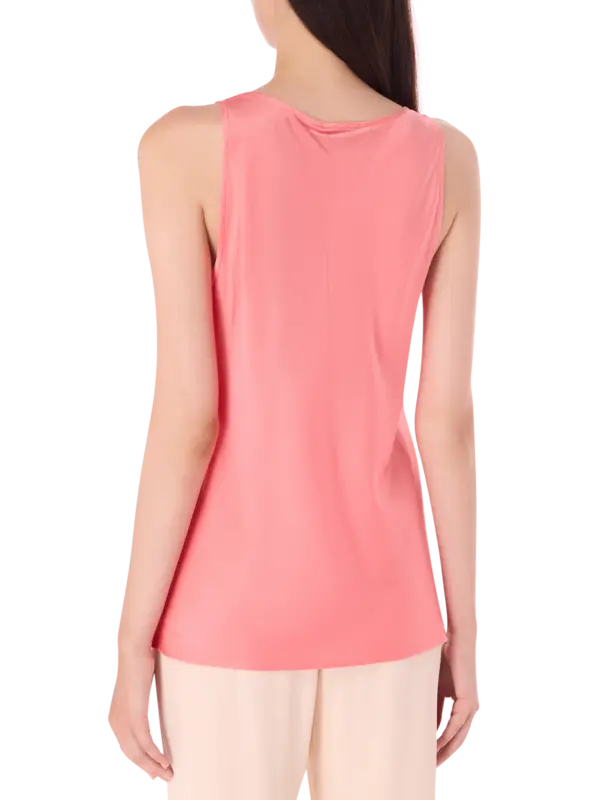 بلوزة بدون أكمام من حرير الساتان الثقيل القابل للتمدد