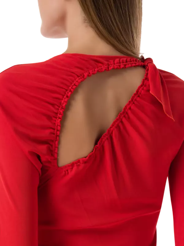 فستان متوسط الطول بقصة غير متساوية من قماش الجيرسيه المنسدل