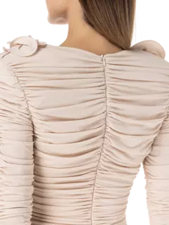 فستان قصير مكشكش بأكمام طويلة