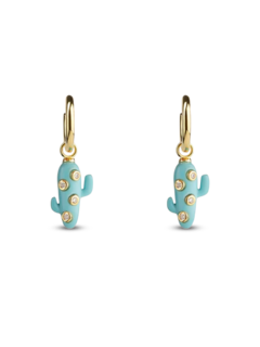 أقراط صغيرة على شكل صبار بلون فيروزي