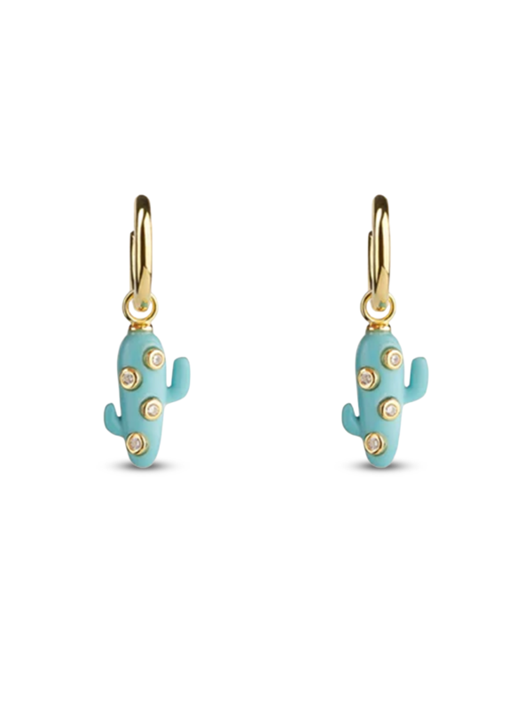 أقراط صغيرة على شكل صبار بلون فيروزي