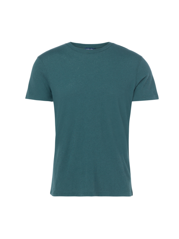 تيشيرت بقصة عادية وفتحة رقبة مستديرة من مزيج الكتان