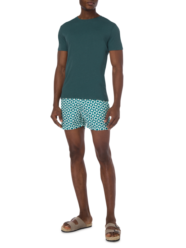 تيشيرت بقصة عادية وفتحة رقبة مستديرة من مزيج الكتان