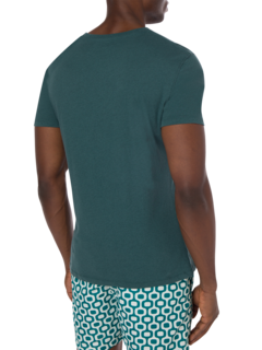 تيشيرت بقصة عادية وفتحة رقبة مستديرة من مزيج الكتان