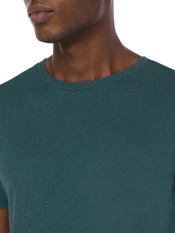 تيشيرت بقصة عادية وفتحة رقبة مستديرة من مزيج الكتان