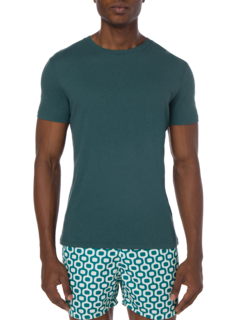 تيشيرت بقصة عادية وفتحة رقبة مستديرة من مزيج الكتان