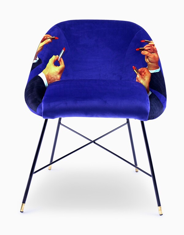 Suede Padded Chair with Gentlemen Lipstick Pattern