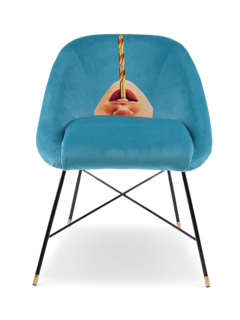 Suede Padded Chair with Lips and Straw Print