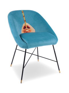 Suede Padded Chair with Lips and Straw Print
