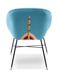 Suede Padded Chair with Lips and Straw Print