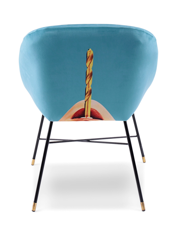Suede Padded Chair with Lips and Straw Print
