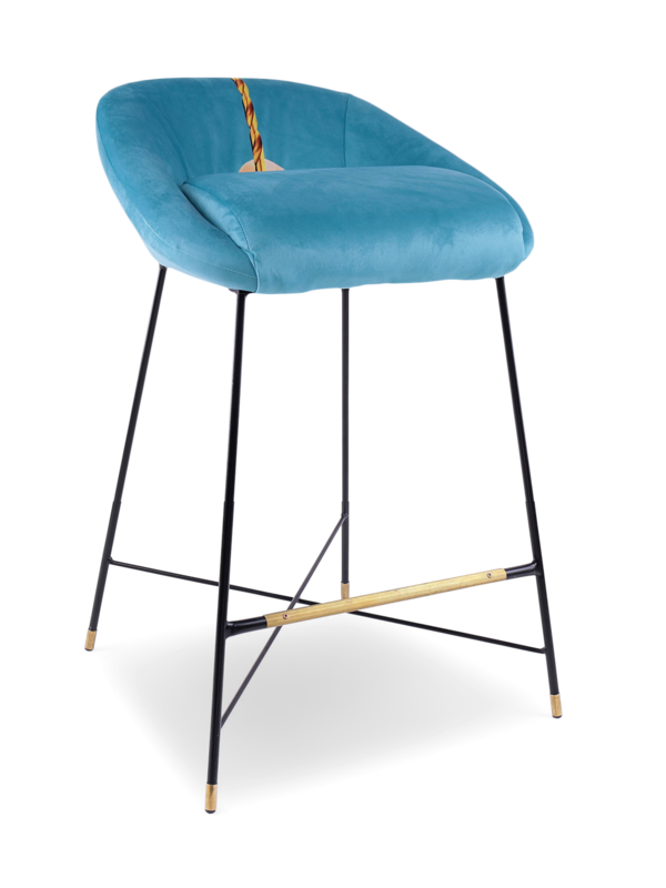 Suede Bar Stool with Lips and Straw Print