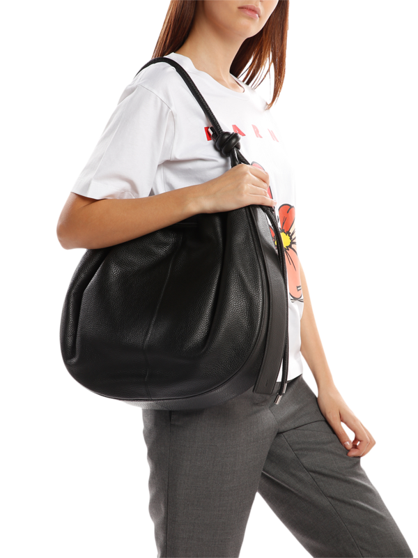 Black Cinch Bag with a Hangman Knot Handle