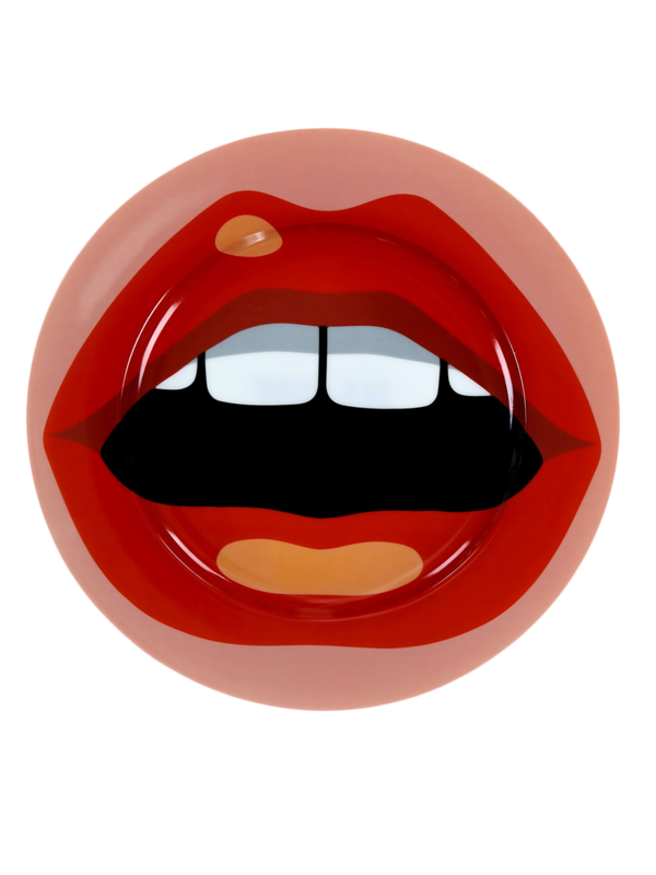 Colored Dinner Plate with Vintage Lips Print