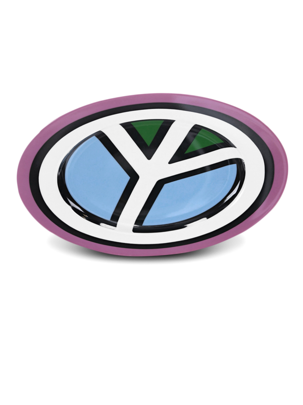 Colored Dinner Plate with Vintage Peace Sign Print