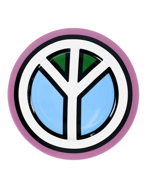 Colored Dinner Plate with Vintage Peace Sign Print