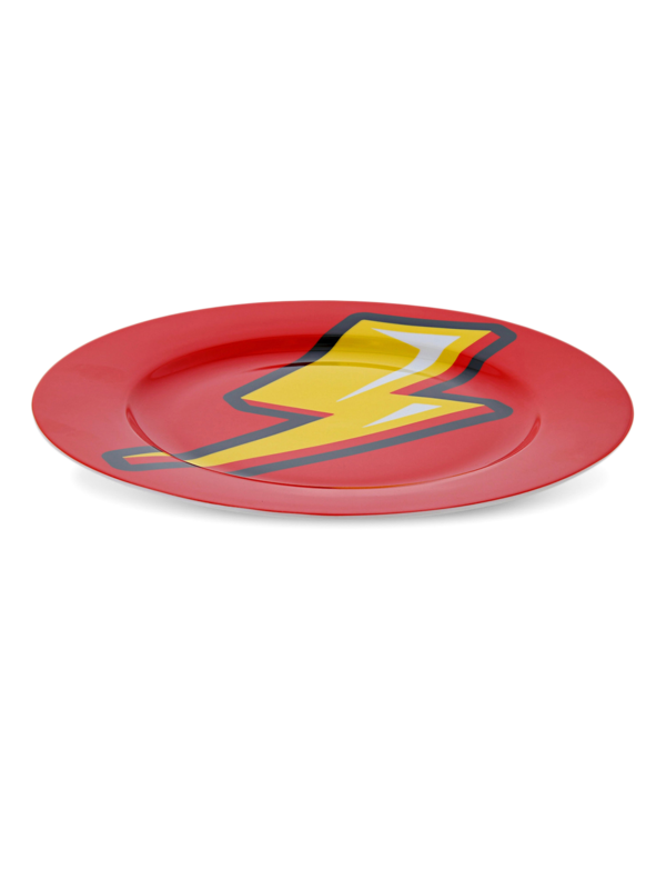 Colored Dinner Plate with Vintage Lightning Bolt Print