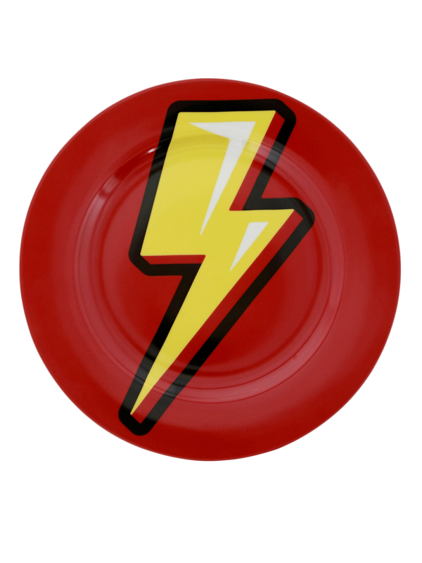 Colored Dinner Plate with Vintage Lightning Bolt Print