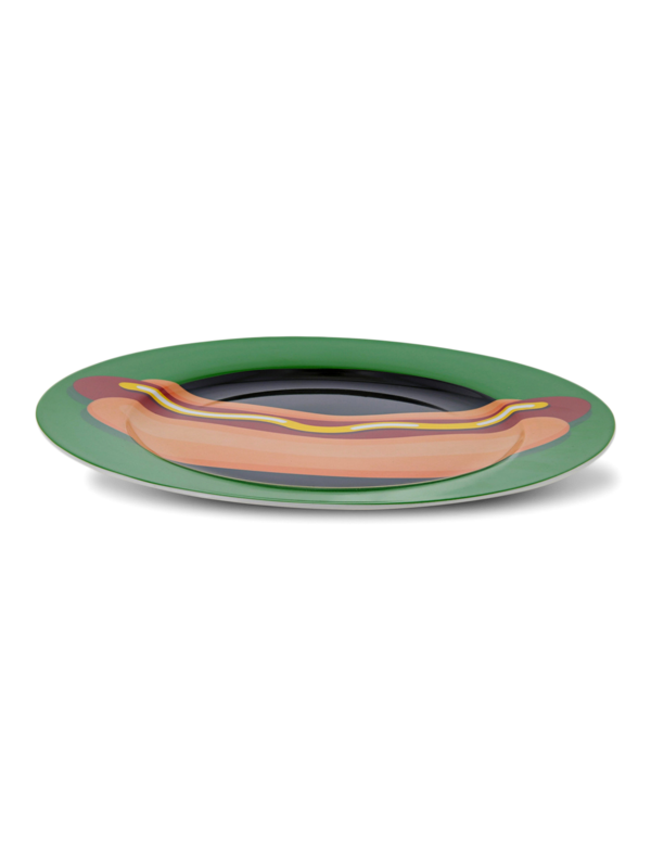 Colored Dinner Plate with Vintage Hot Dog Print