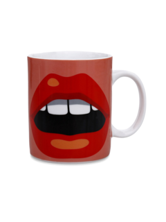 Colored Coffee Mug with Vintage Lips Print