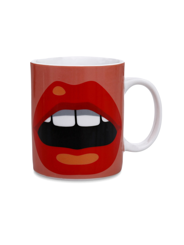 Colored Coffee Mug with Vintage Lips Print