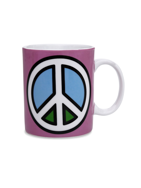 Colored Coffee Mug with Vintage Peace Sign Print