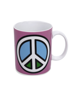 Colored Coffee Mug with Vintage Peace Sign Print