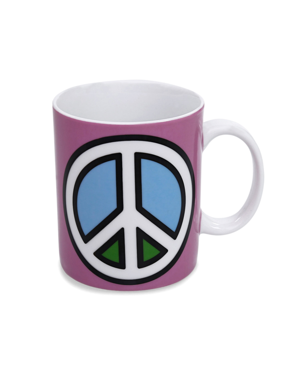 Colored Coffee Mug with Vintage Peace Sign Print