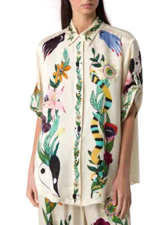 قميص ميغان حريري فضفاض بأكمام قصيرة