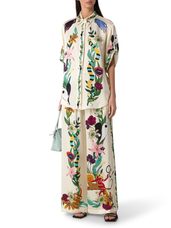 قميص ميغان حريري فضفاض بأكمام قصيرة