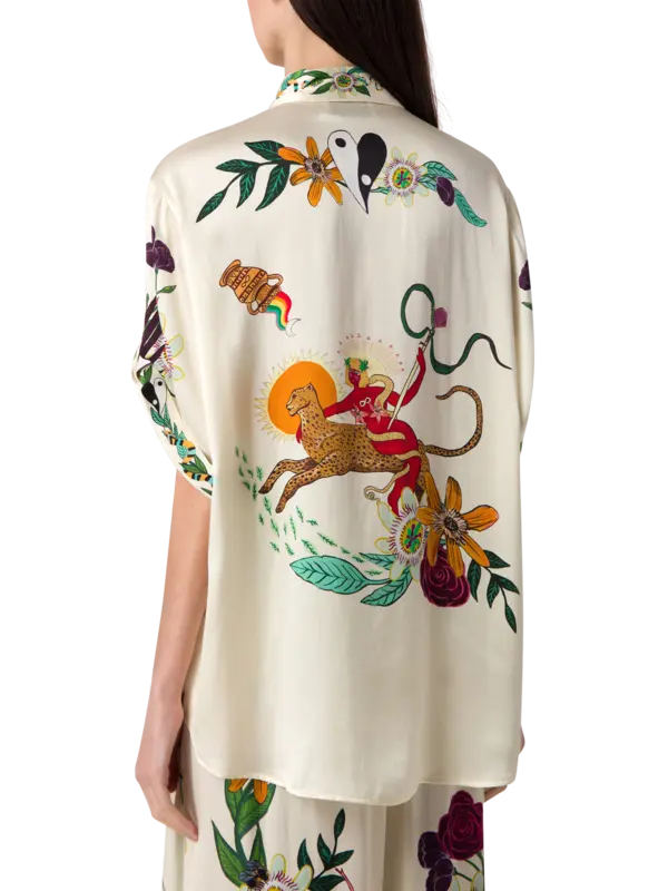 قميص ميغان حريري فضفاض بأكمام قصيرة