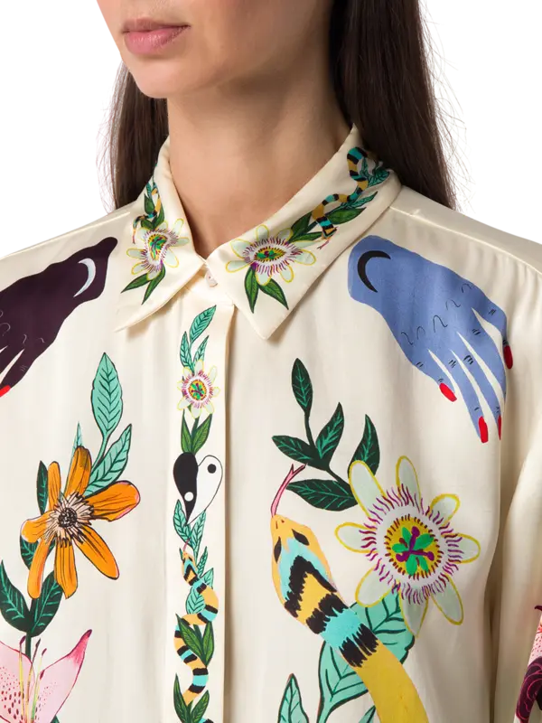 قميص ميغان حريري فضفاض بأكمام قصيرة